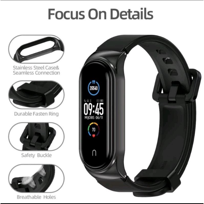 MIJOBS Strap Silicone Metal Shell Xiaomi Mi Band 7/6/5/4/3 - Tali Jam Mi Band 3 4 5 6 7 By MiJobs