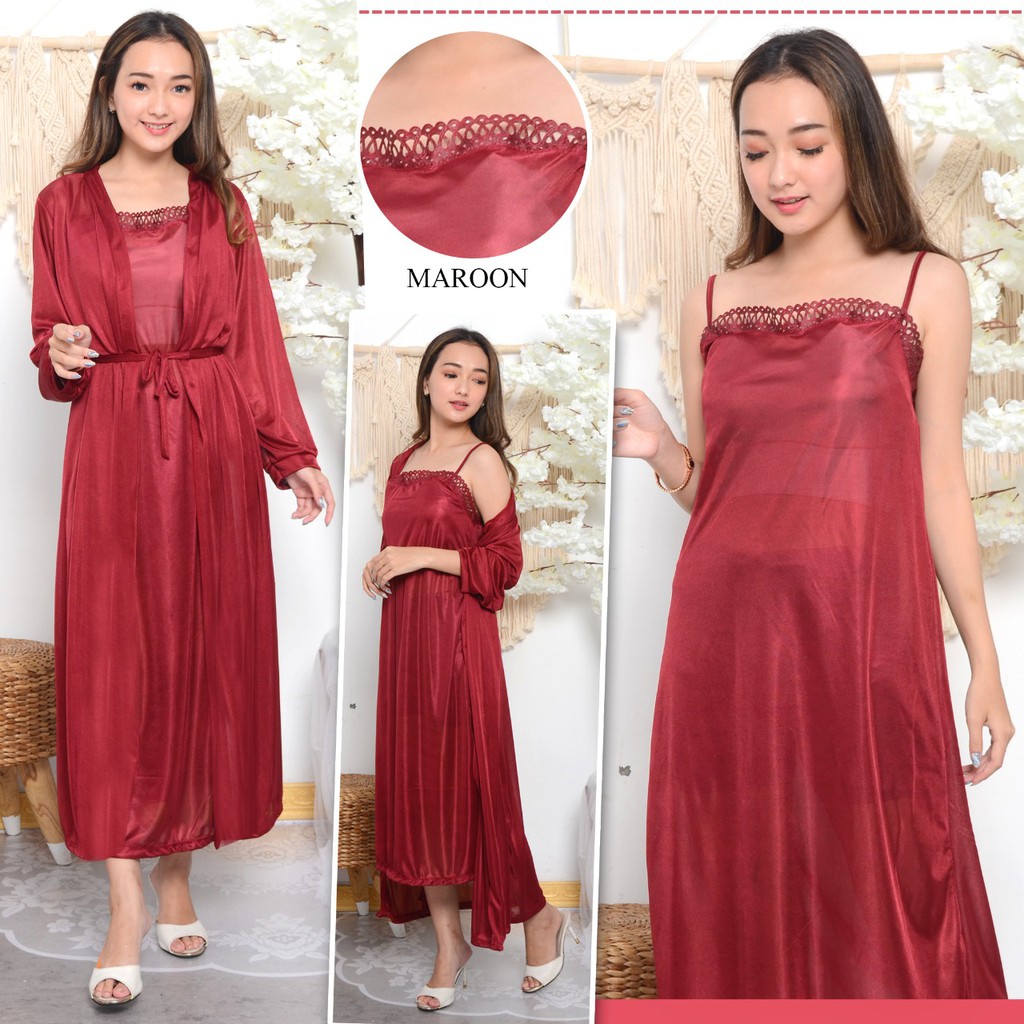 hokyfashion Baju Tidur Jubah Long+Inner Kimono Satin-6