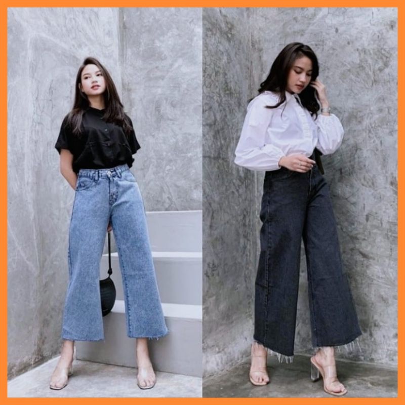 KULOT UNFINISHED JEANS KEKINIAN HW JEANS / CELANA HIGHWAIST JEANS /  HAIGH WAIST JEANS / HW MURAH PUTIH