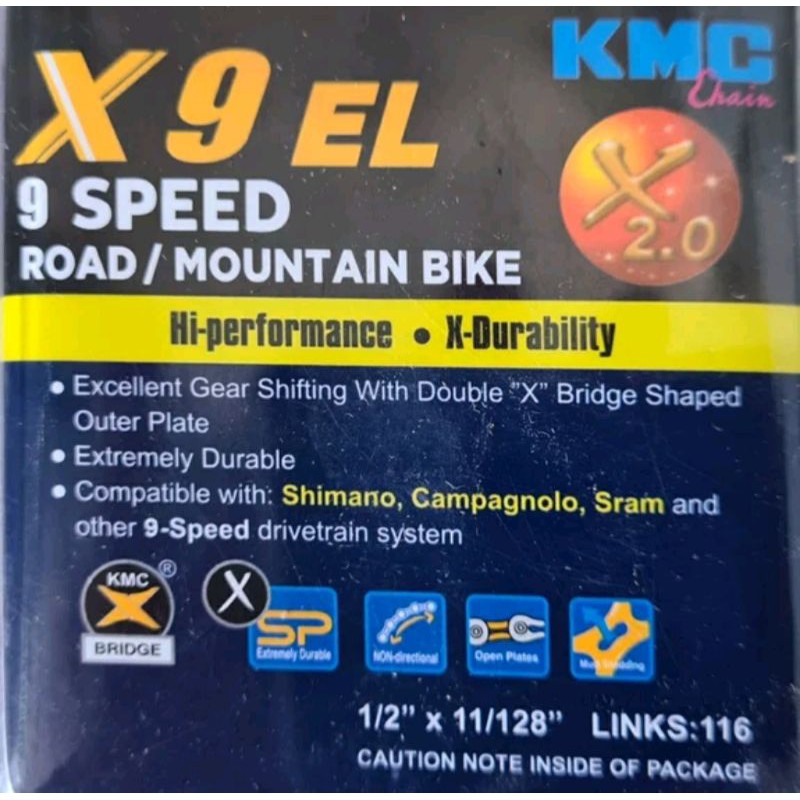 Rantai sepeda KMC 9 Speed gold X 9 EL  Rantai X9EL sepeda 9sp emas