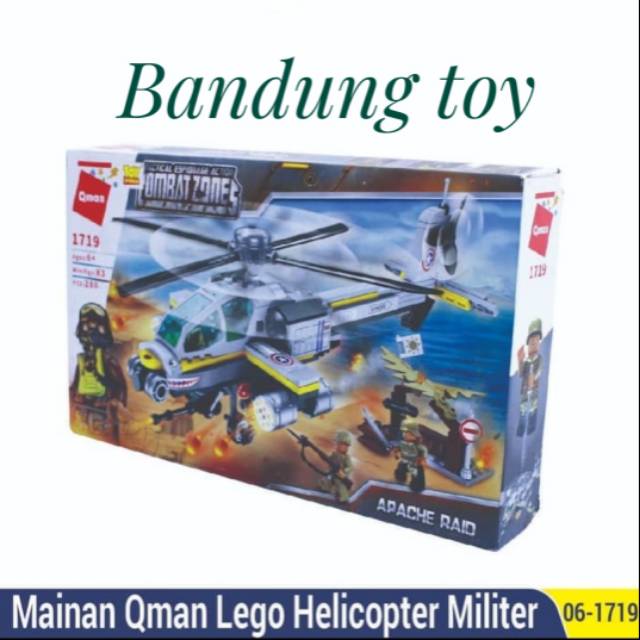 Qman brick lego helikopter-Apache raid helicopter militer 1719 Am3006