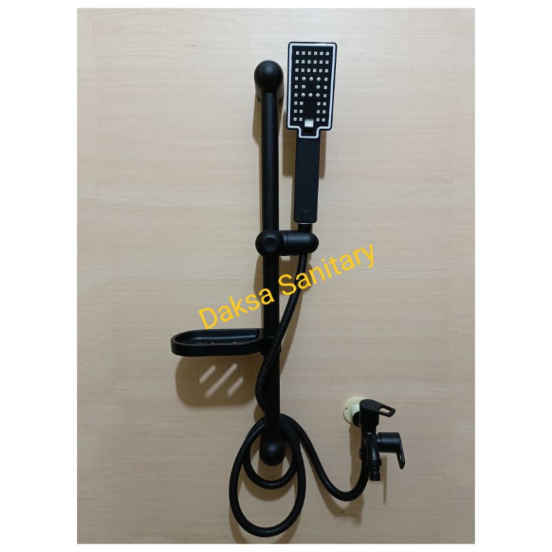 Shower tiang set hand shower minimalis Hitam dan kran cabang Hitam