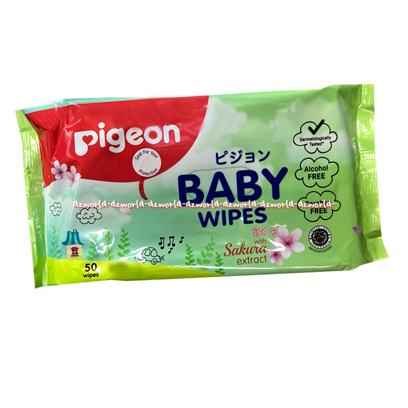 Pigeon Baby Wipes 50wipes Sakura Extract Tissue Basah Bayi Pigen Wangi Sakura Kemasan Warna Hijau Green Halal MUI