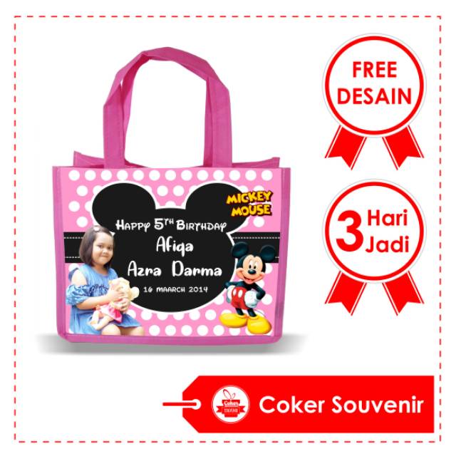 TAS ULTAH / TAS ULANG TAHUN Souvenir goodie bag Anak Gratis Undangan Bahan kain spunbond 25x20x12 cm-4