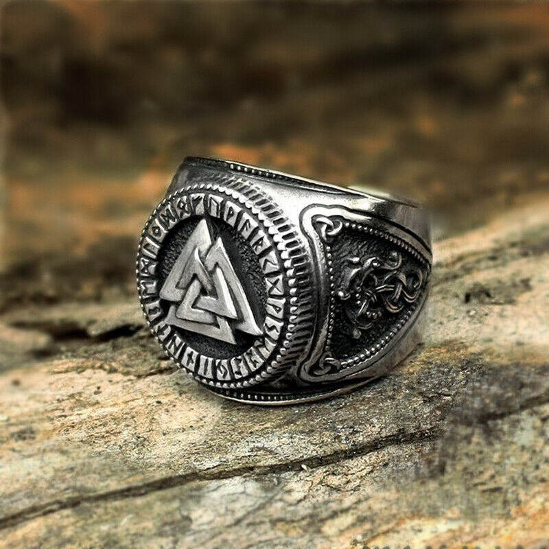 Cincin Viking Valknut Bahan Stainless Steel Ukuran 7-14 Untuk Pria