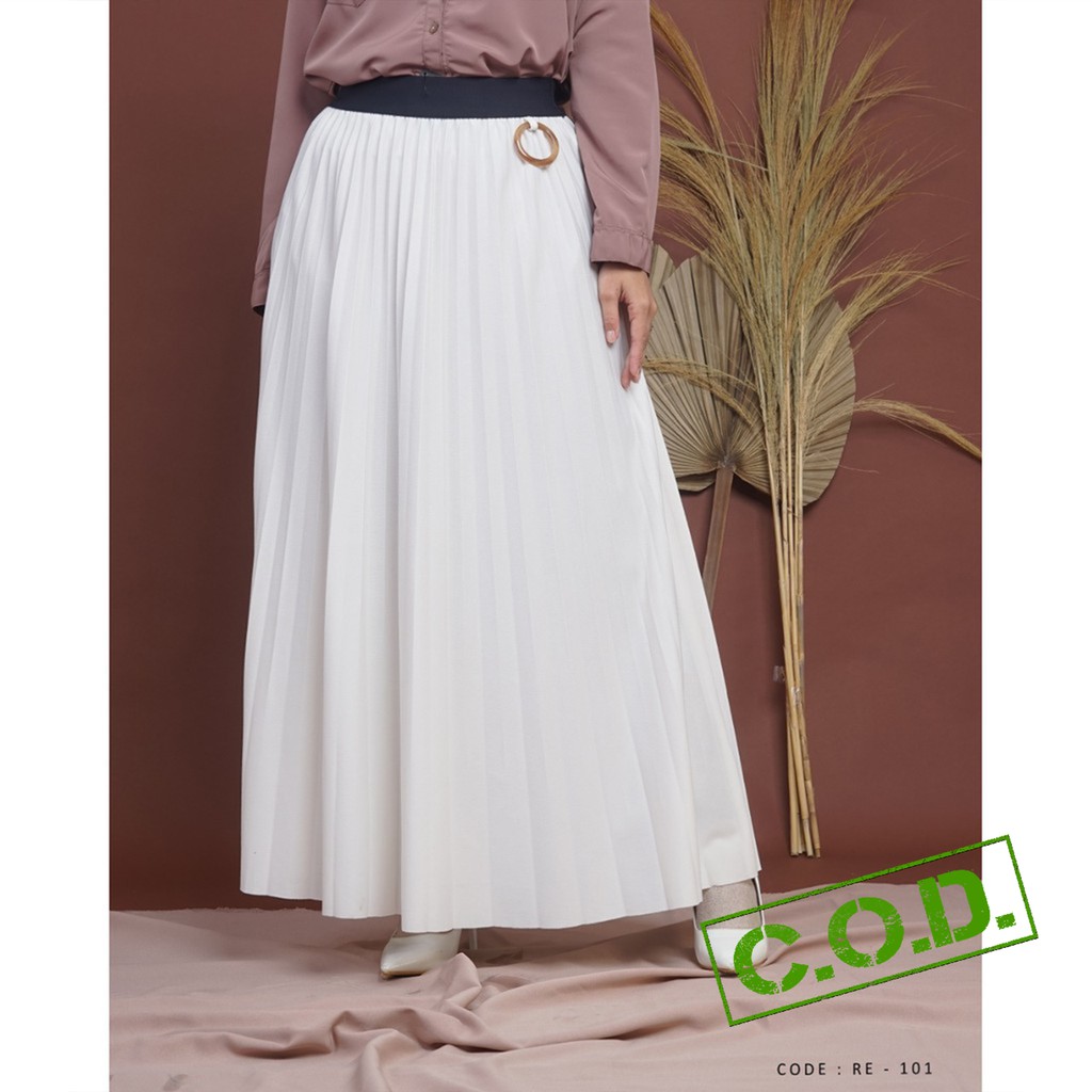 Rok Plisket Premium Umbrella Khusus Putih Bahan Lemon Skin Import | Kireina Fashion