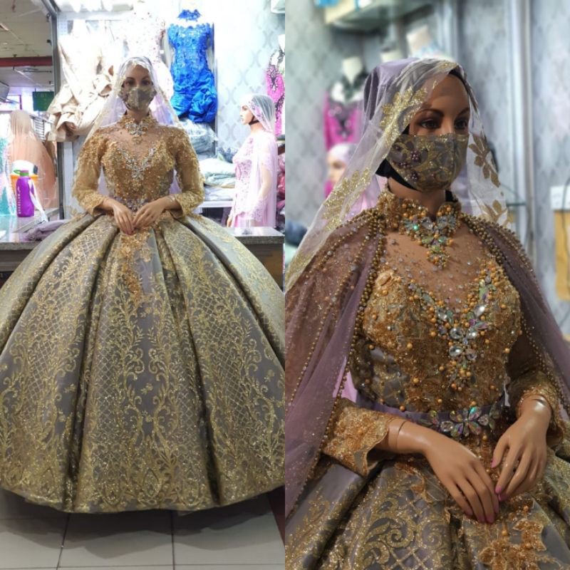 GAUN BARBIE CANTIK BELIMBING SUPER MEWAH  BEREKOR/BAJU PENGANTIN MODERN/GAUN WEDDING PAYET FUL