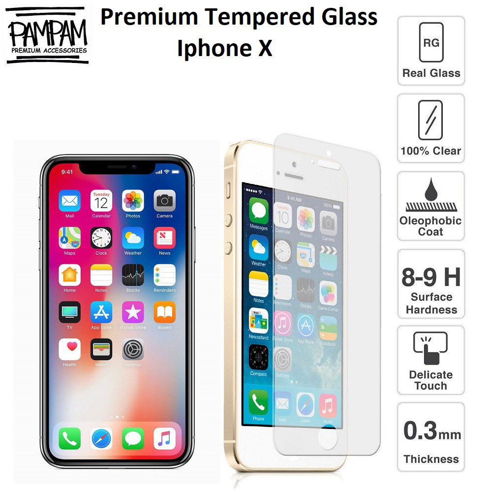 Premium Tempered Glass Apple Iphone X HP Anti Gores Layar Screen Guard Protector Tempred Original