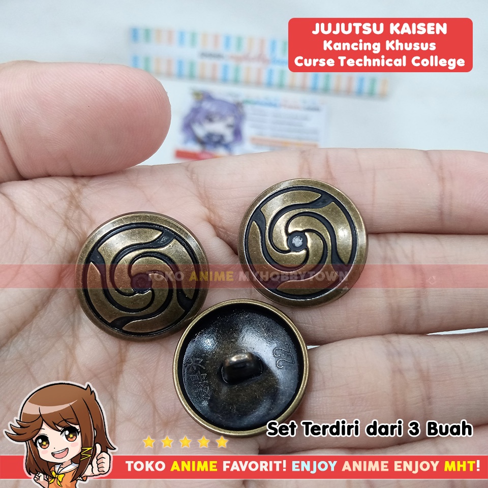 Kancing Emas Set 3 Pcs Untuk Jaket Blazer Jujutsu Kaisen Itadori Yuji Fushiguro Megumi Inumaki Toge Nobara Kugisaki Maki Zenin Mai Zenin