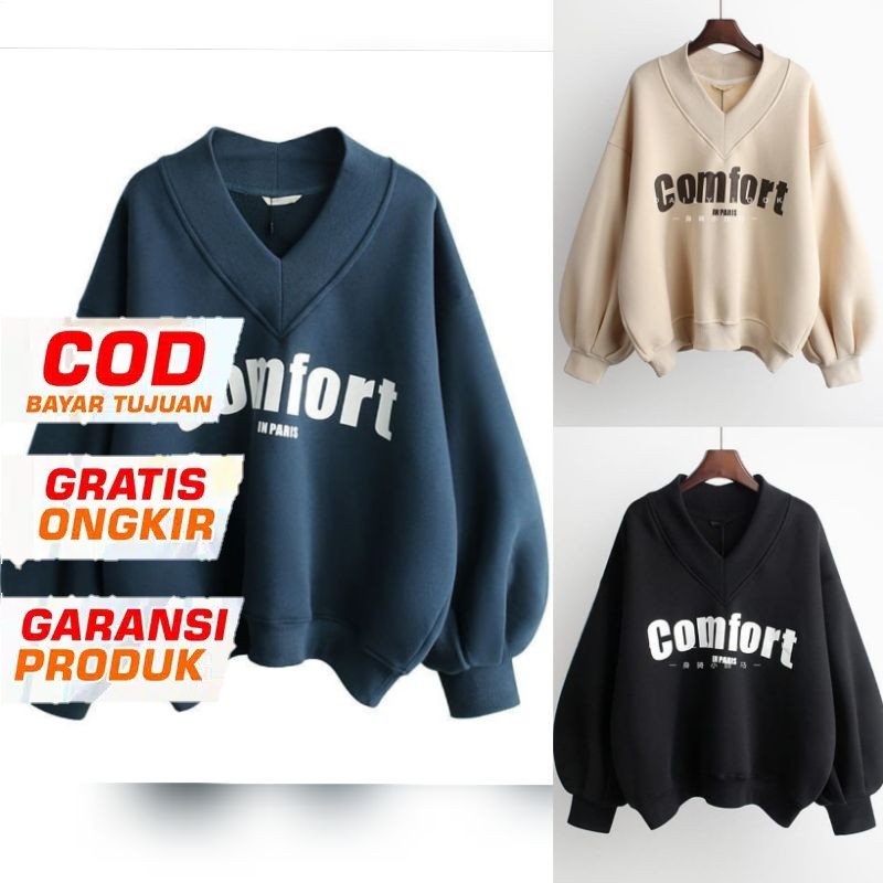 Sweater Wanita - Comfort Sweater VNeck - Sweatshirt Sweater Oversize