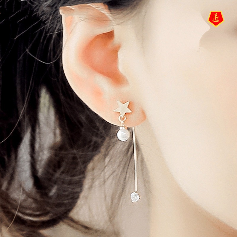 [Ready Stock]Star Pearl Long Elegant Earrings Women's Fashion