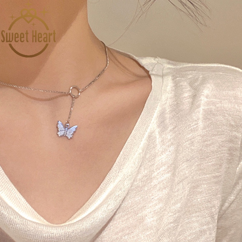 Japanese and Korean Butterfly Necklace Female Niche 2021 New Clavicle Chain Fairy Choker Neck Lace Sweet Heart Jewelry