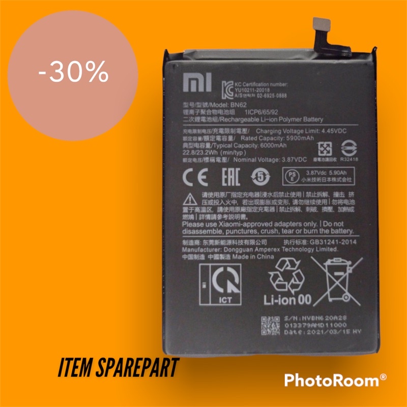 BATERAI XIAOMI POCOPHONE M3 ORI BN62 BATRE BATTRAY POCO M3 ORI