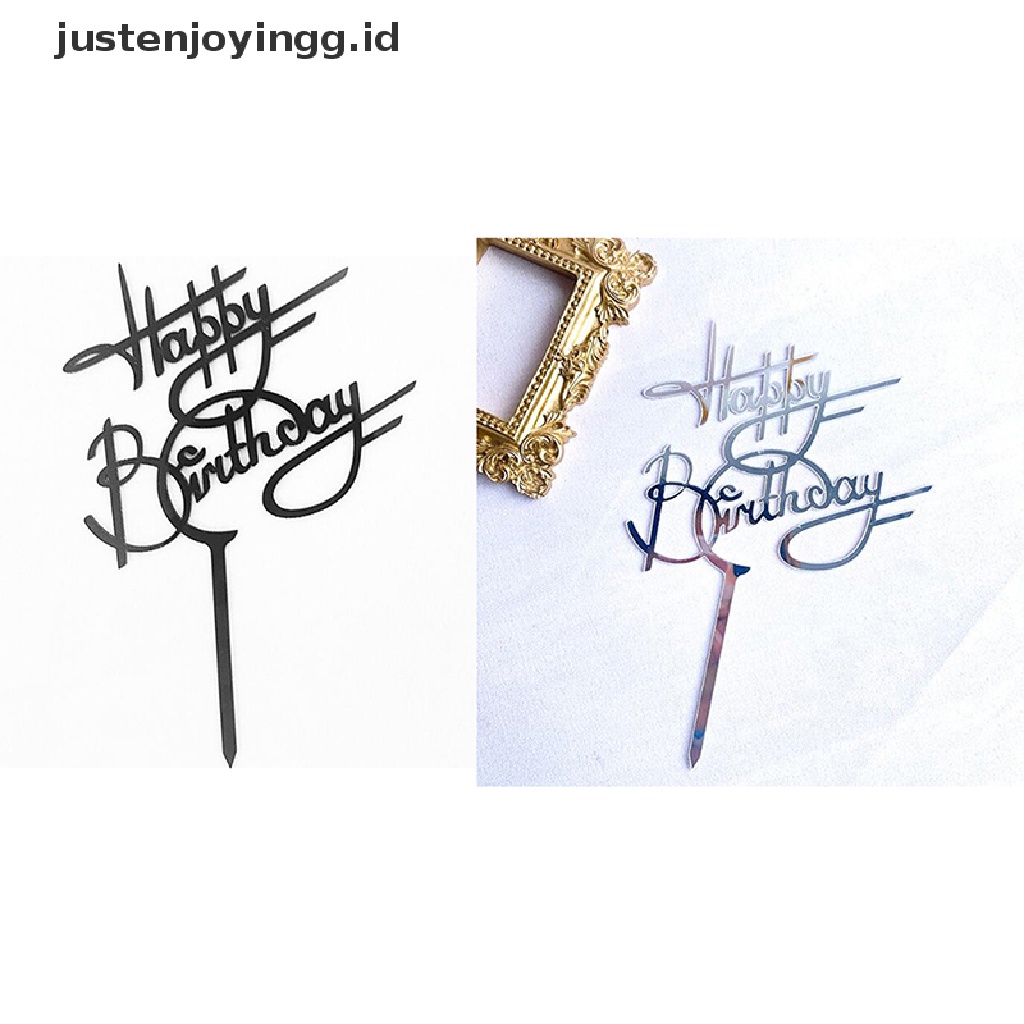 // justenjoyingg.id // 1PC Happy Birthday Cake Topper Golden Acrylic Birthday party Dessert decoration ~