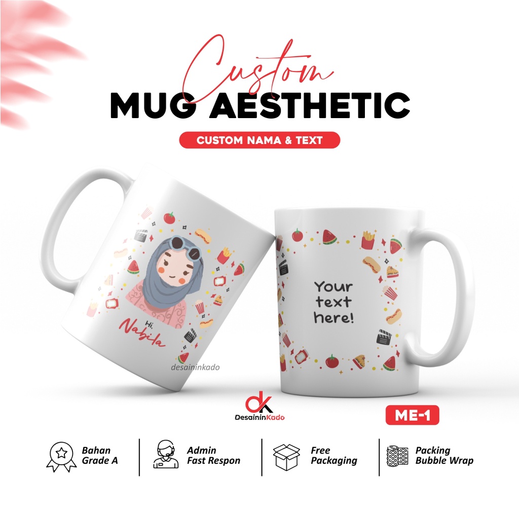 Jual Mug Custom Karakter Estetik Nama/Mug Wisuda Hadiah Unik/Hadiah