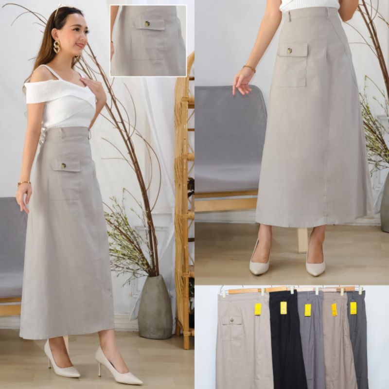 Rok Panjang Katun Stretch Rok Muslimah Rok Casual
