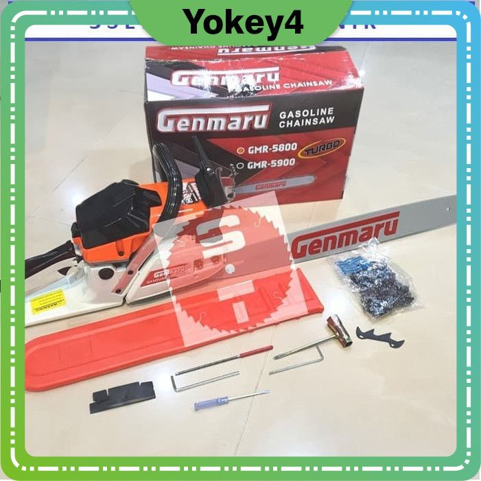 A80 Set Mesin Gergaji Potong Kayu Chainsaw 22 Inch Genmaru GMR-5800 Speed 2800 Rpm