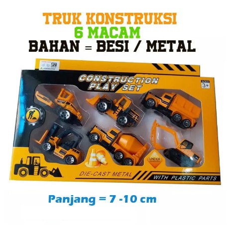 Mainan Anak Diecast Mobil Konstruksi isi 6 Pcs Truck, Excavator, Traktor, Molen, Forklift, Bulldozer