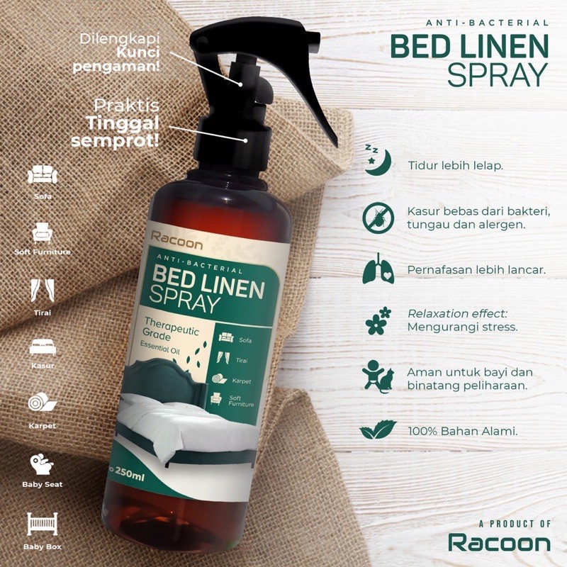 RACOON Bed Linen Spray 250ml Anti Bacterial &amp; Tungau ( FREE 60ml )