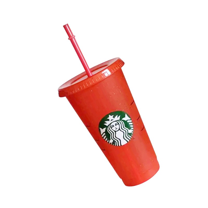 1 / 5 Set Gelas Tumbler Starbucks Bahan Plastik Reusable Dengan Tutup Dan Sedotan 24 Fl Oz Untuk Pesta