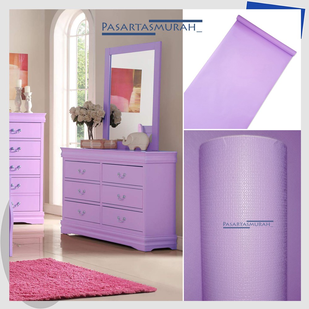 Wallpaper Dinding Stiker Kertas PVC Warna Polos Lilac Untuk Dekorasi Interior Rumah Kaffe Kantor Pla