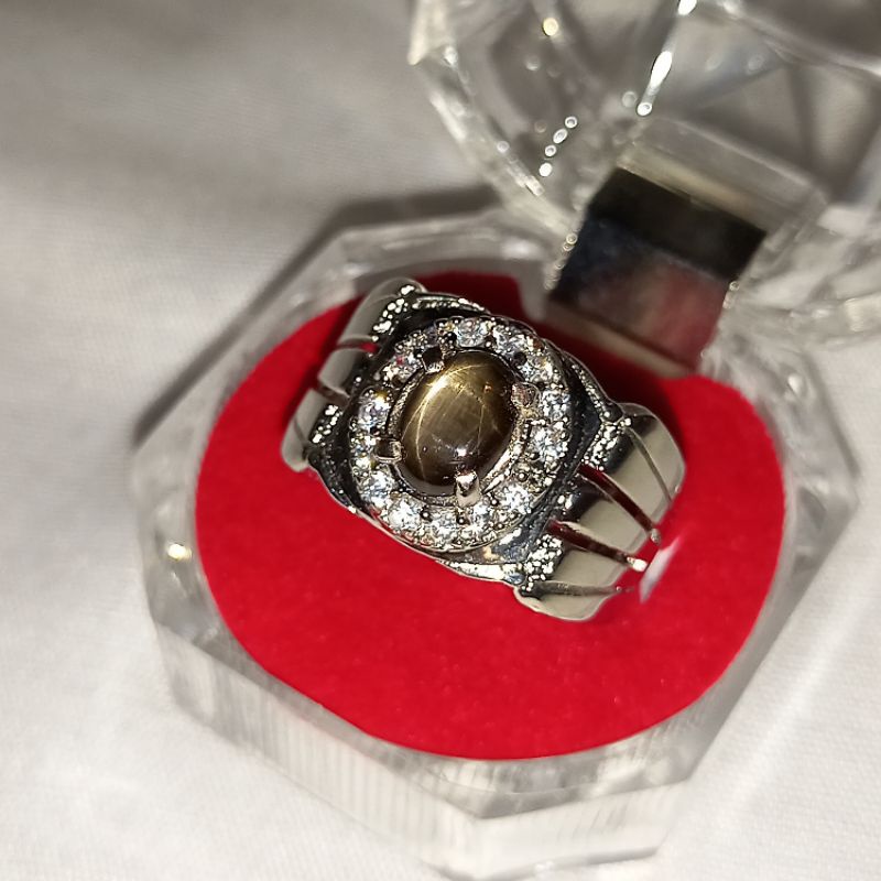 CINCIN BATU BLACK SAFIR STAR CORONDUM ASLI NATURAL IKATAN RING PERAK BANGKOK 926