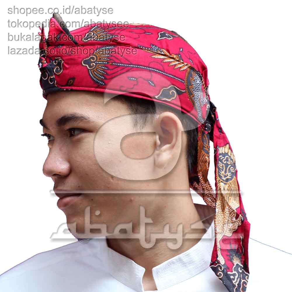 Blangkon Model Sunda - Tetopongan Batik Cirebon Merah