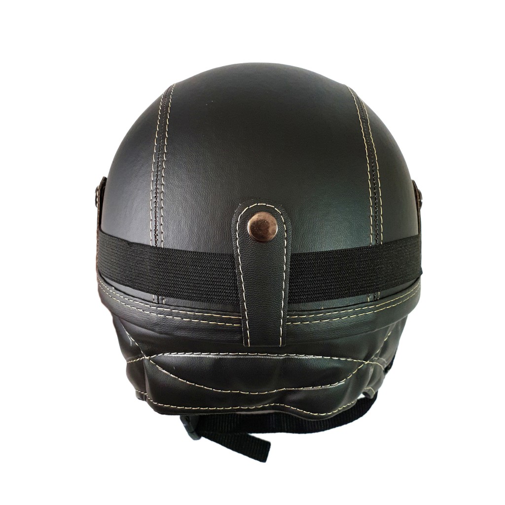 Helm Retro Kulit Casual Series Club Gratis Kaca Mata Hitam (Black)