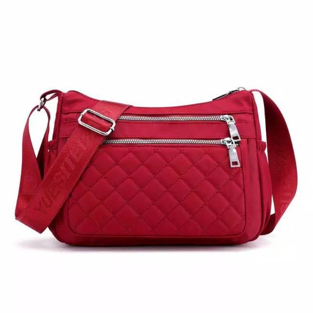 Tas Wanita Crossbody Tahan Air Nilon Kotak-kotak Messenger Bahu Tas Kasual Top-Handle Wanita