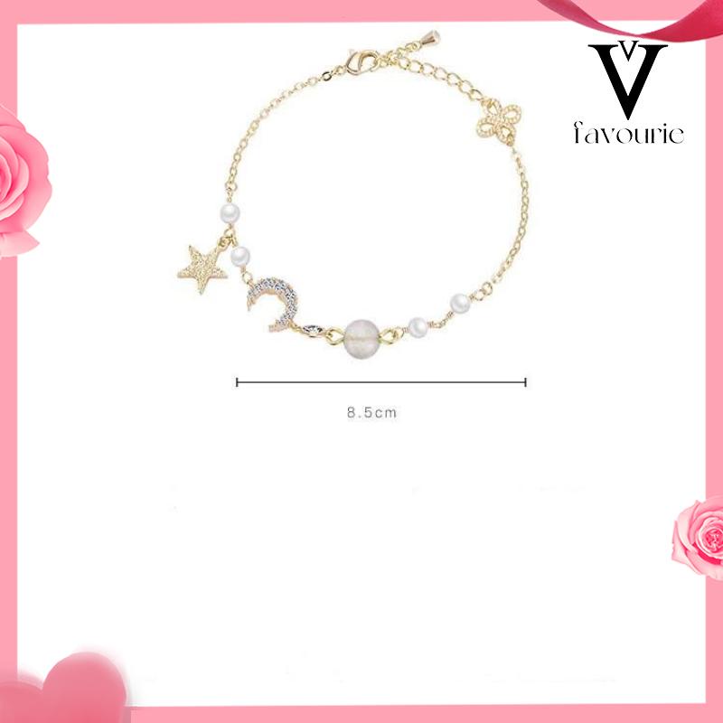 [COD]1 Pcs Star Moon Liontin Gelang/Gelang Star Moon Zircon Pearl Gelang-FA