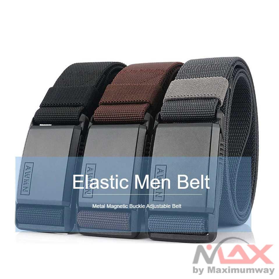 AWMN Ikat Pinggang Pria Sabuk Gesper Kepala Aluminium Alloy Elegant Profesional Muda Tali Nylon Premium Elastis New Fashion Nylon Belt Metal Magnetic Buckle Adjustable Belts For Men Military Combat Elastic Belts High Quality Wear-resistant