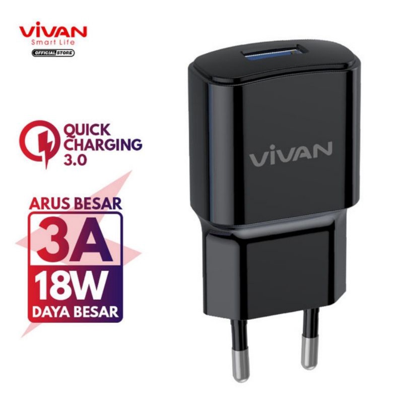 ADAPTOR CHARGER VIVAN POWER OVAL QC 3.0 18W 3A Single USB - ORIGINAL