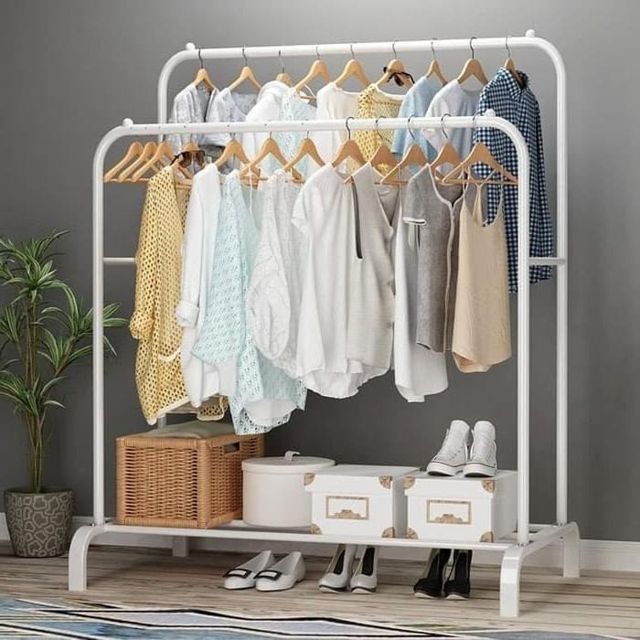 SHENAR , CARAMEL DOUBLE BIG STAND HANGER GANTUNGAN BAJU STAINLESS HANGER LEMARI BAJU TERBUKA  BIG STAND GANTUNGAN BAJU  UNIK VIRAL KAMAR TIDUR - BISA COD