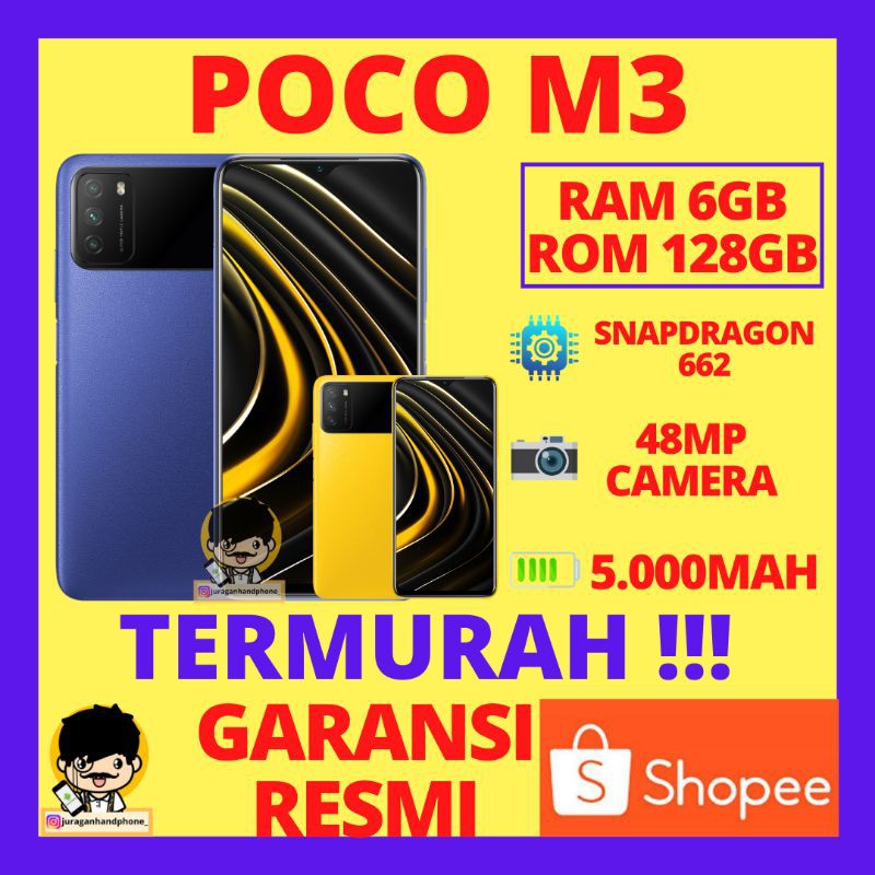 Jual POCO M3 RAM 6GB INTERNAL 128GB GARANSI RESMI HP XIAOMI POCO PHONE