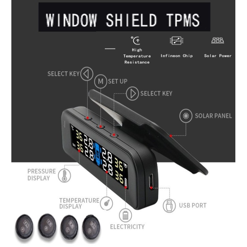 Solar TPMS Tire Pressure Monitor Pengukur Tekanan Angin Ban Mobil