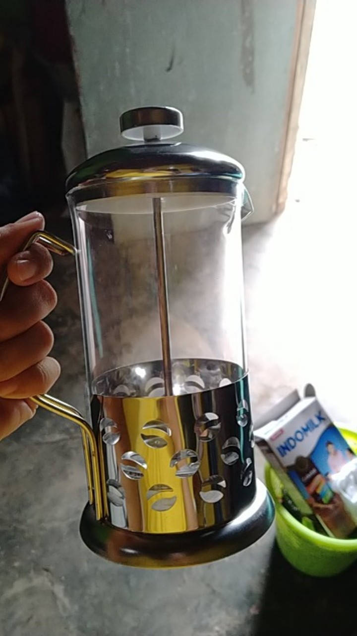 French Press Coffee & Tea Maker 600ml Motif Biji Kopi