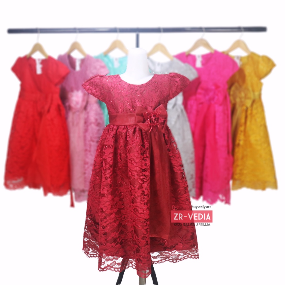 Gaun Pesta Size 5-6 Tahun / Ekspor Quality Premium Brukat Baju Anak Perempuan Dress Polos Natal Dres