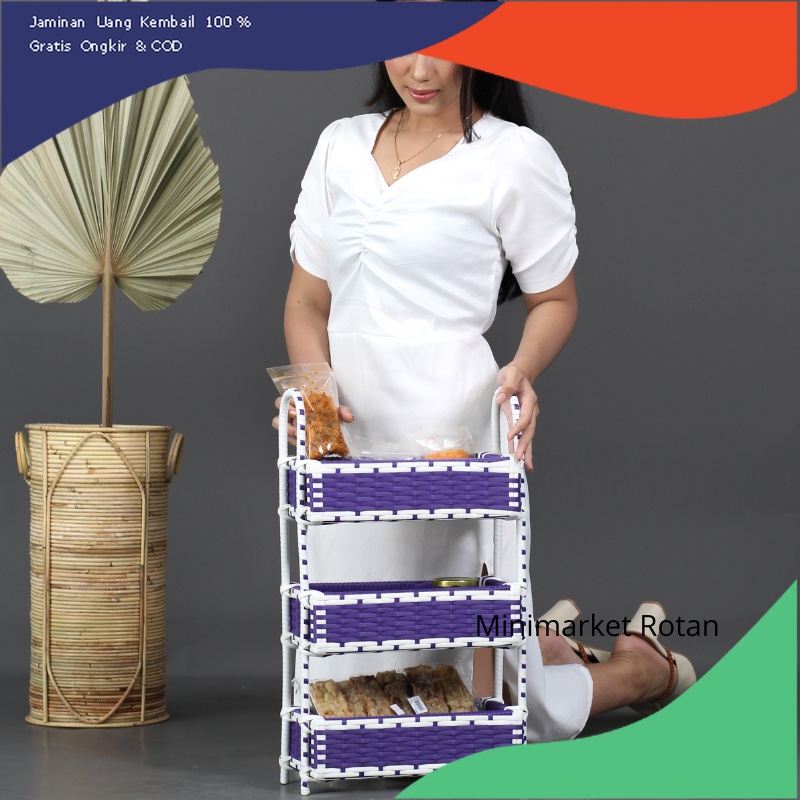 Keranjang Susun 3 Rantang Bumbu Rak Dapur kotak Anyaman Rotan Sintetis