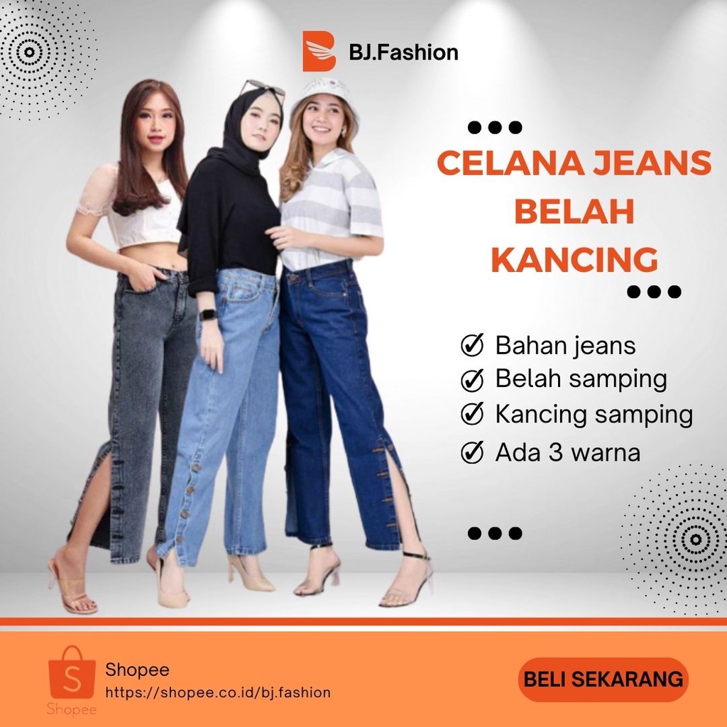 HIGHWAIST KULOT JEANS WANITA KANCING SAMPING