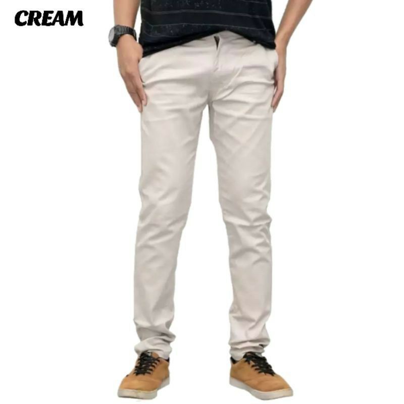 CELANA CHINO Panjang pria Slimfit KERJAHARIAN Santai Casual Formal Hitam Abu Cream Mocca Size 27-38