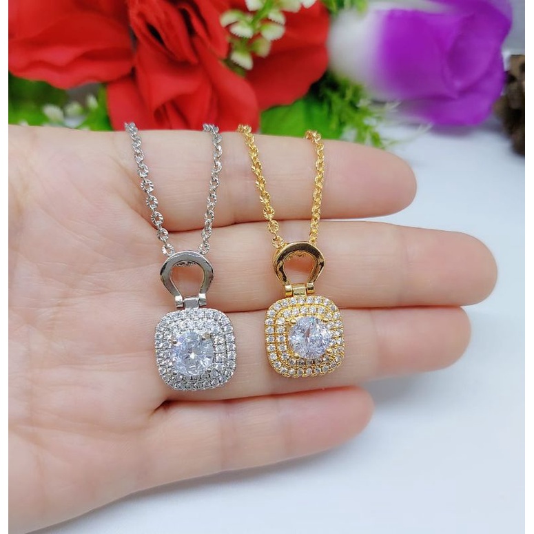 Set Xuping Kalung+Liontin Love&amp;Kotak Mata Satu Lapis emas 18k 056.057