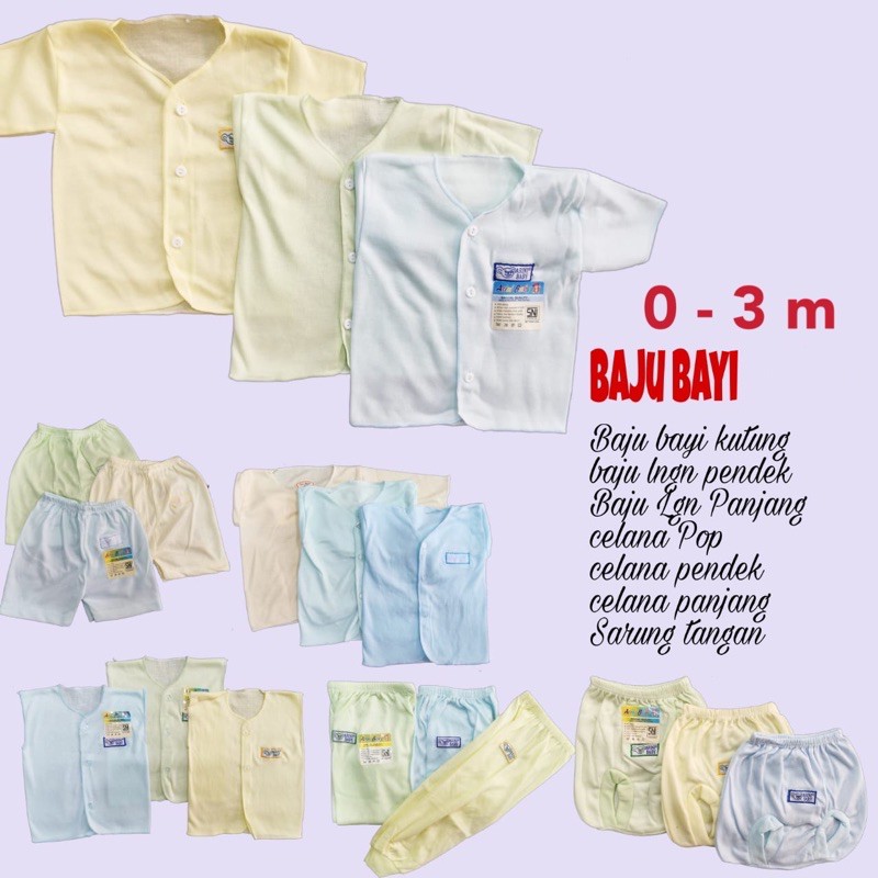 Isi 3pcs Baju Bayi Katun Warna Polos 0 - 3 Bln New Born Celana Bawahan Bayi/ Baju Bayi Set