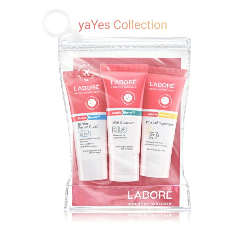 LABORE Kulit Sensitif Paket isi 3 Sensitive Skin Care On-The-Go Minis Cream 10ml Mild Cleanser 15ml Sunscreen 10 ml