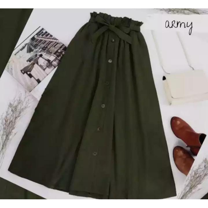 Rok wanita / bawahan wanita korean style / rok panjang full kancing depan/ rok payung bahan moscrepe