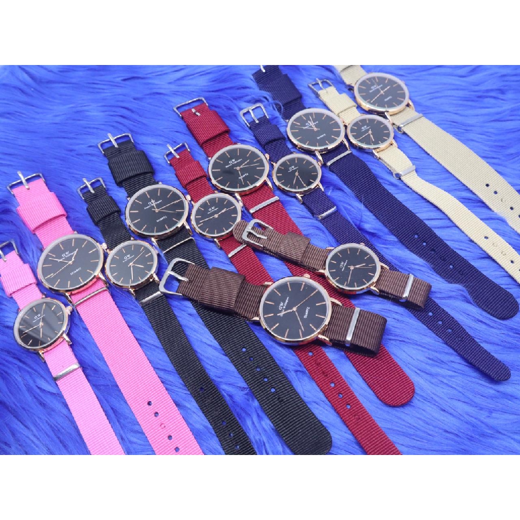 Jam Tangan Couple Pria/Wanita Strap Kanvas DWE-135 Plat Hitam