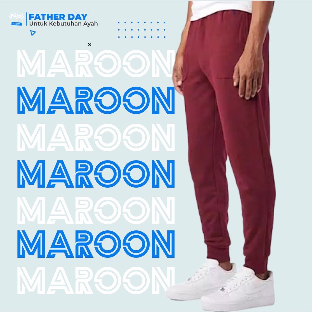 CELANA JOGER JOGGER TRAINING SANTAI KARET HYPEBEAST PRIA COWOK DEWASA 3/4 PANJANG HITAM-MAROON