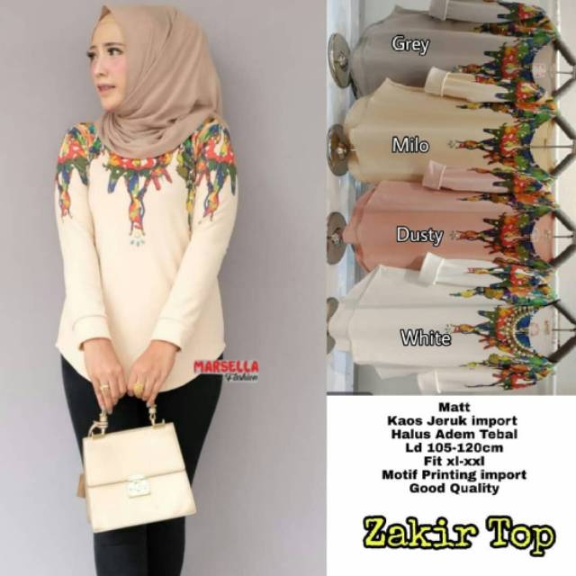 Zakir top, top, atasan wanita, atasan muslim, atasan modis, atasan fashionable, motif bunga, kaos