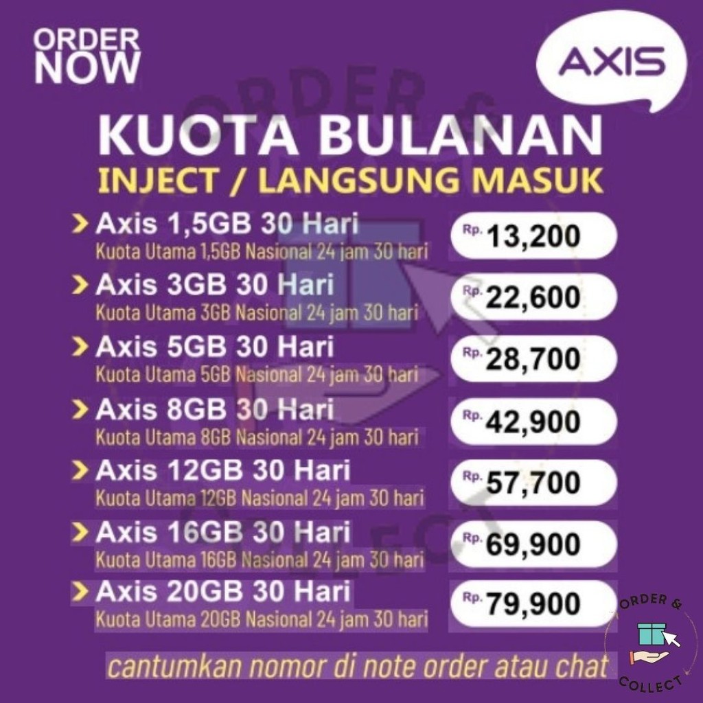 Kuota Axis Murah Bronet Aigo Bulanan 30 Hari 1,5GB 3GB 5GB 8GB 12GB 16GB 20GB 24JAM Proses Kilat