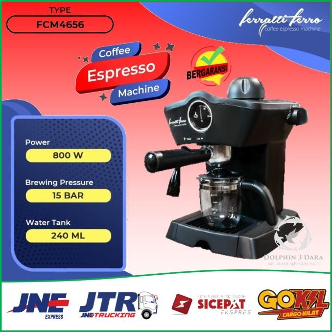Mesin Espresso Ferratti Ferro FCM-4656, Hitam 237x210x310mm, Kapasitas 240ml