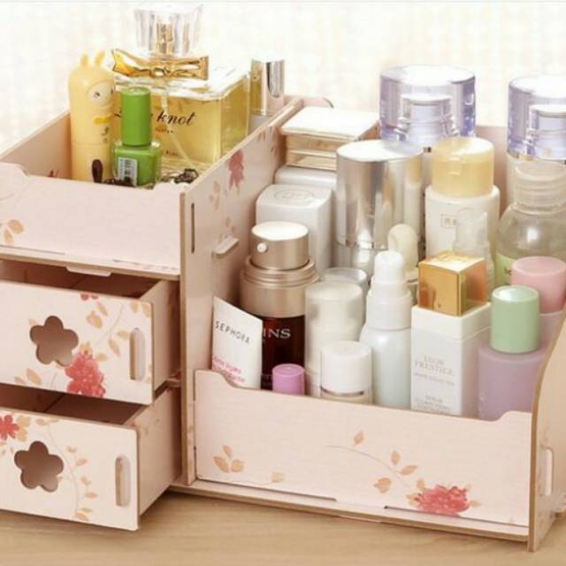 Rak kosmetik /tempat kosmetik bahan kayu/desktop storage ukuran besar 36x21x18